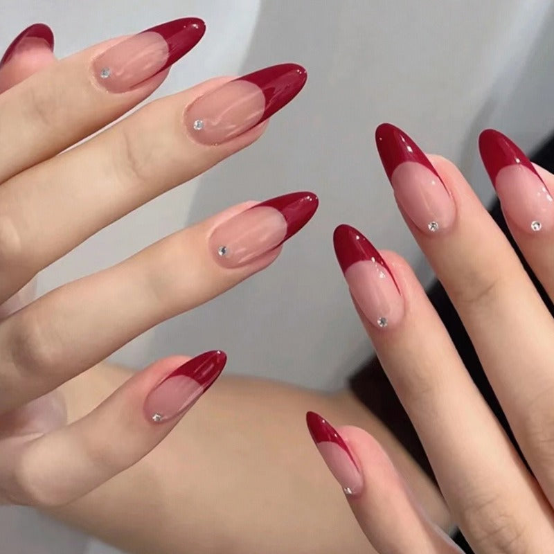 Nails French Red Almond Press On