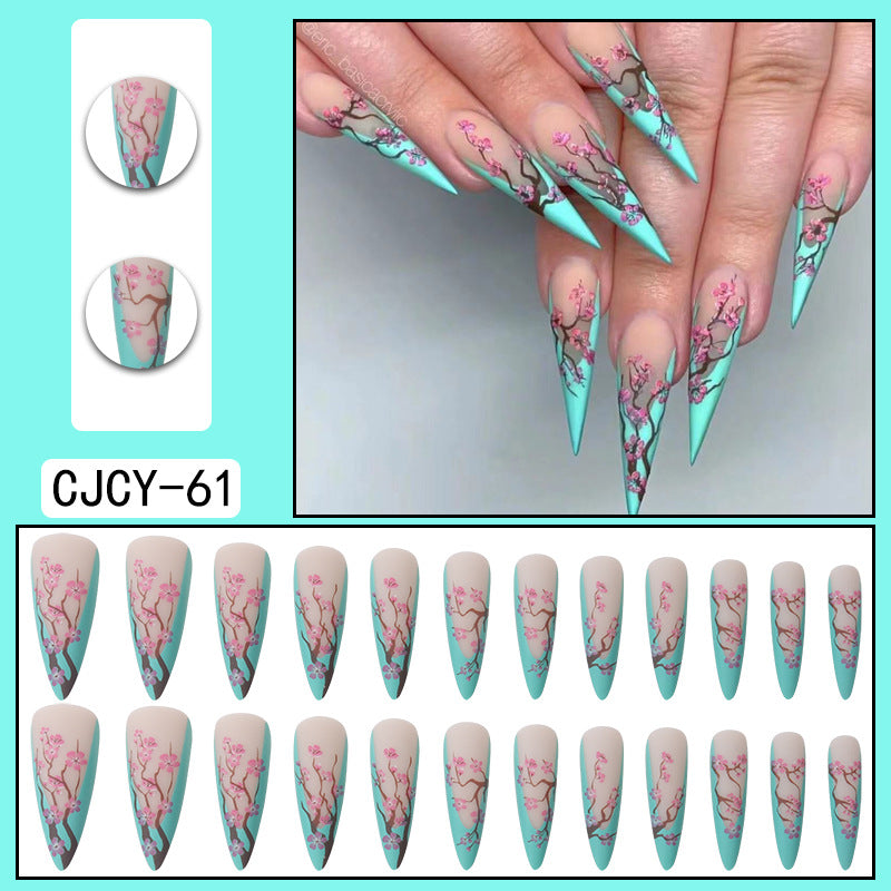 Multi-color small flower Press on Nails Almond Large