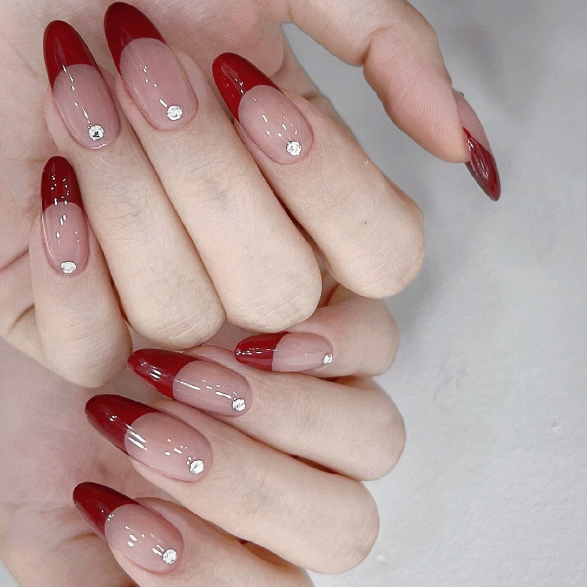 Nails French Red Almond Press On
