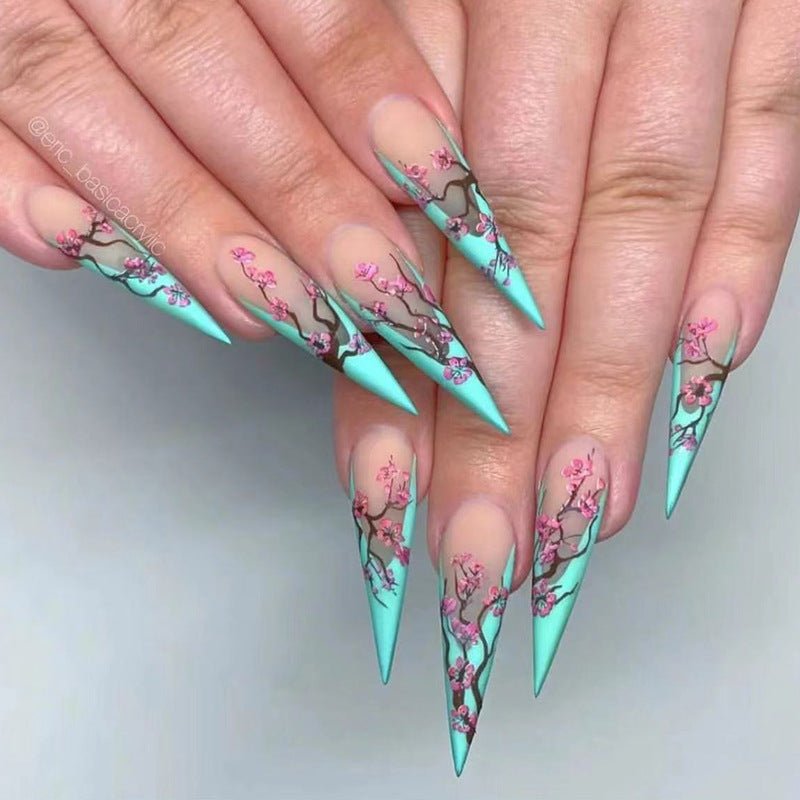 Multi-color small flower Press on Nails Almond Large