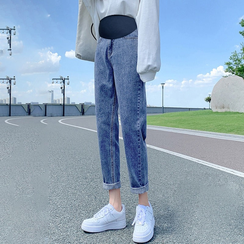 Pregnant women's jeans, belly support pants