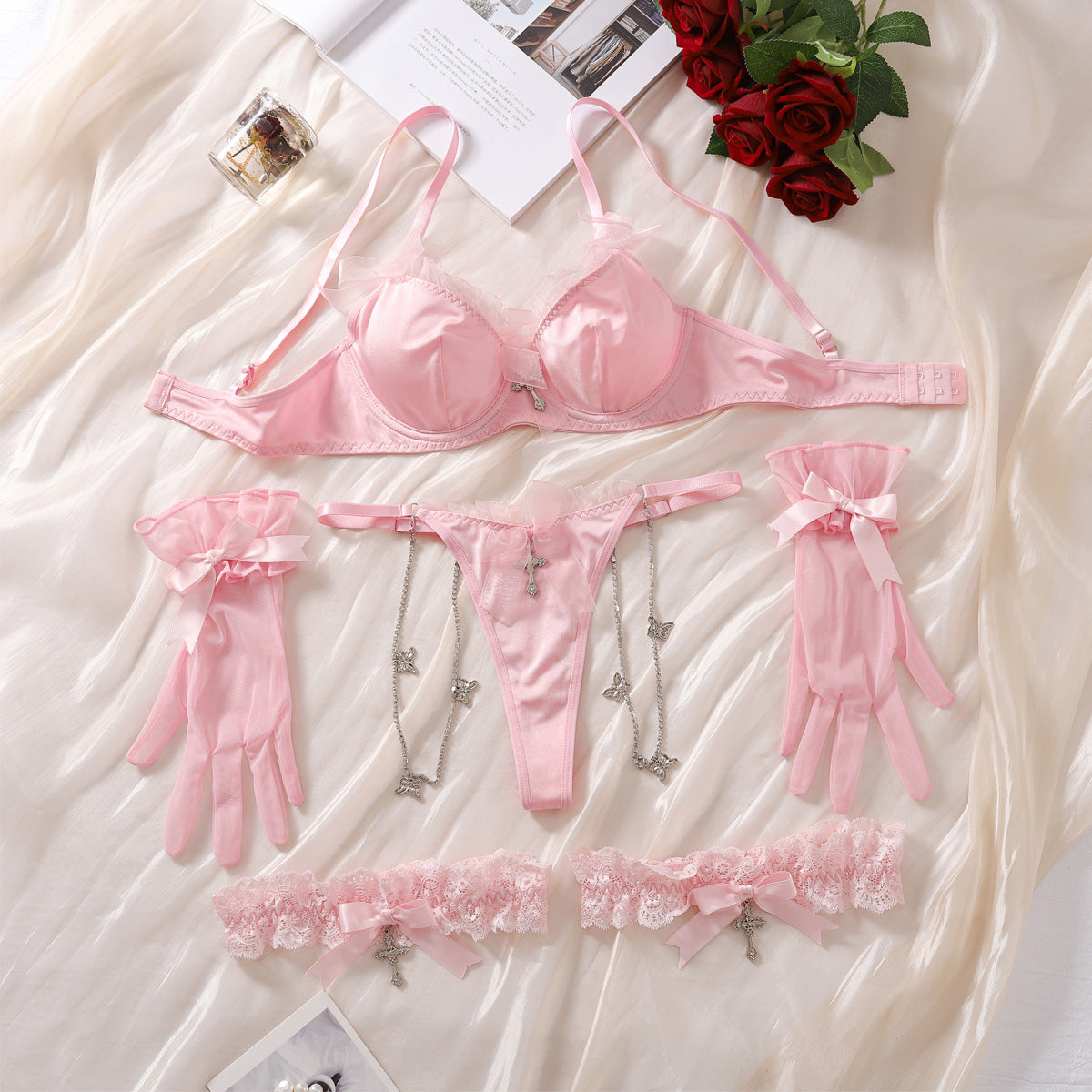 Sex Bra Elegant Lace Sexy Underwear Four Piece Set