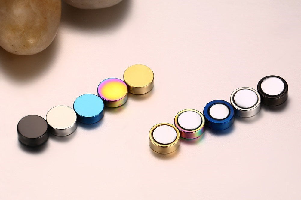 1 pair simple style round titanium steel plating men's ear clips