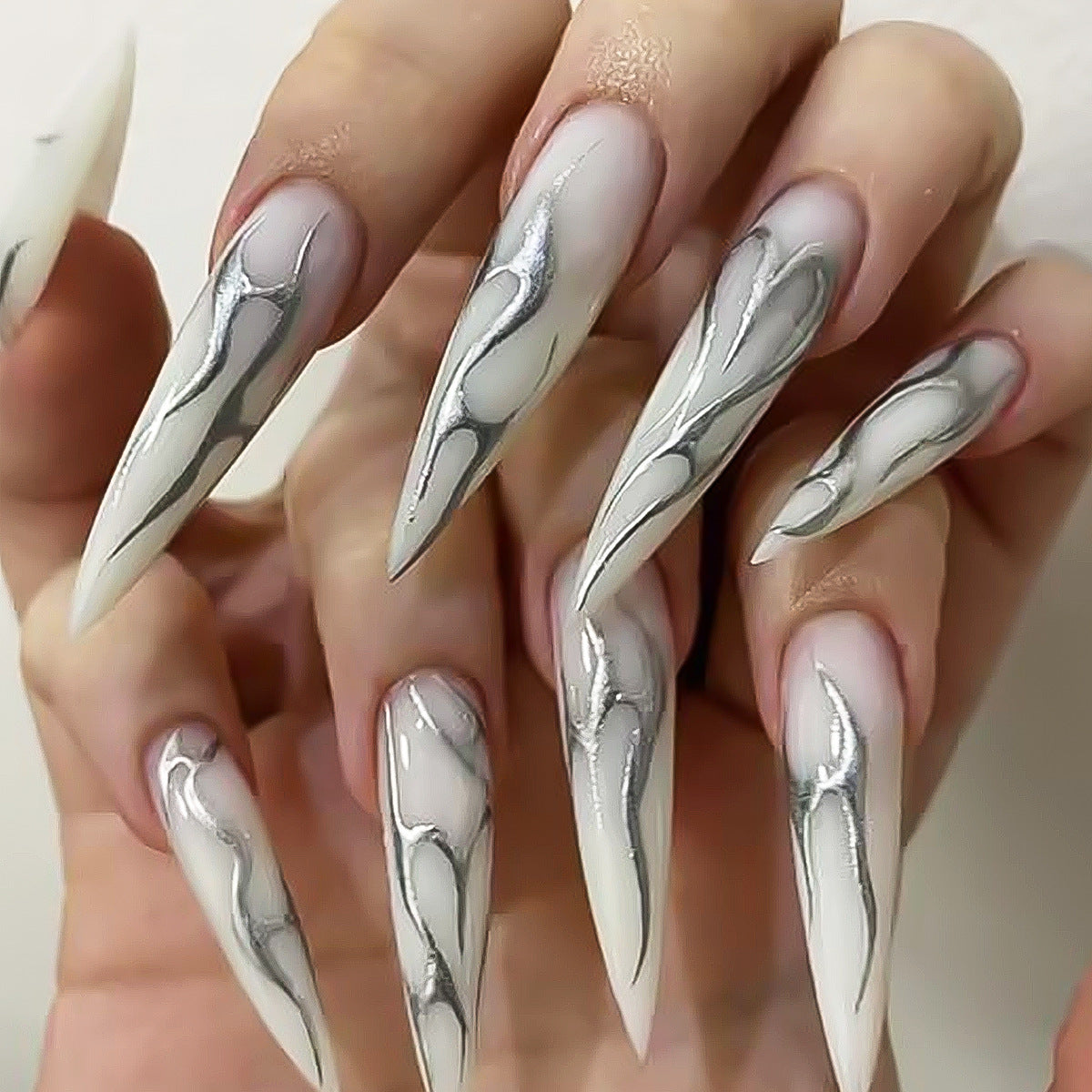 Multi-color small flower Press on Nails Almond Large