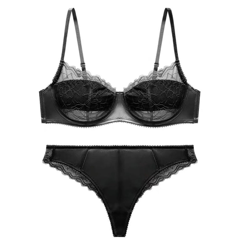 Sexy pure desire lingerie French bra lace with steel ring thin lingerie women's set