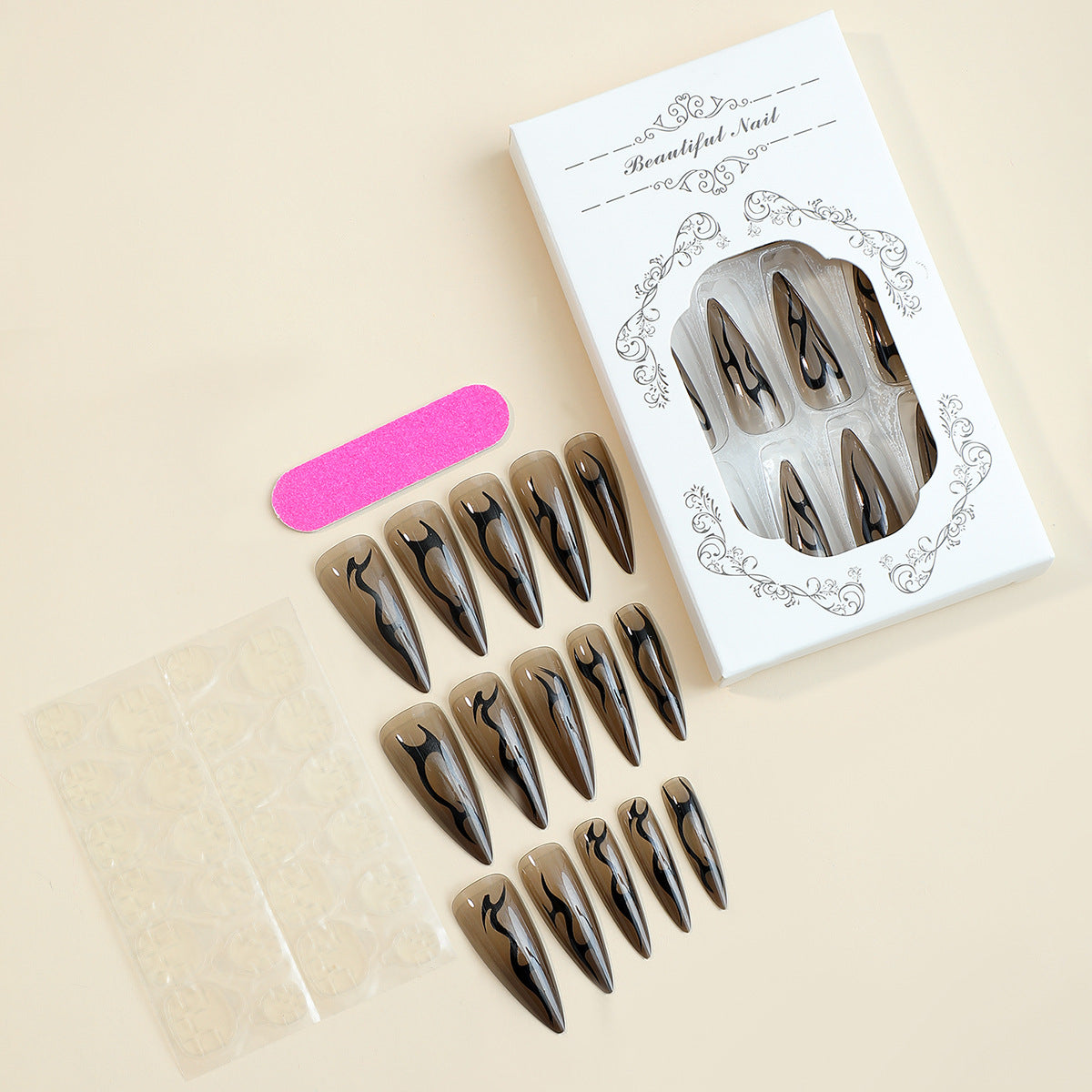 Multi-color small flower Press on Nails Almond Large