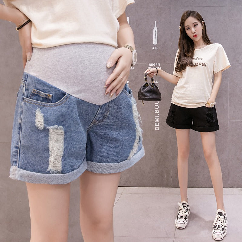 Pregnant women's denim shorts