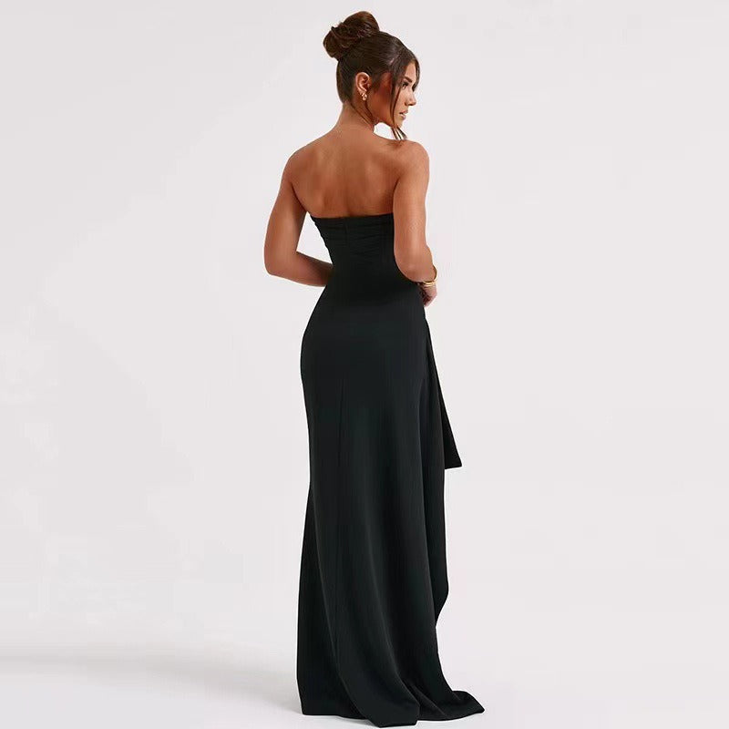 Evening dress, party, women's straight neck strapless