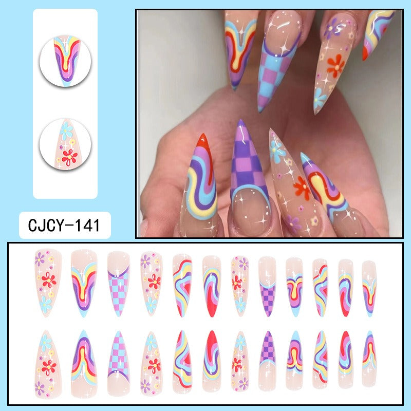 Multi-color small flower Press on Nails Almond Large