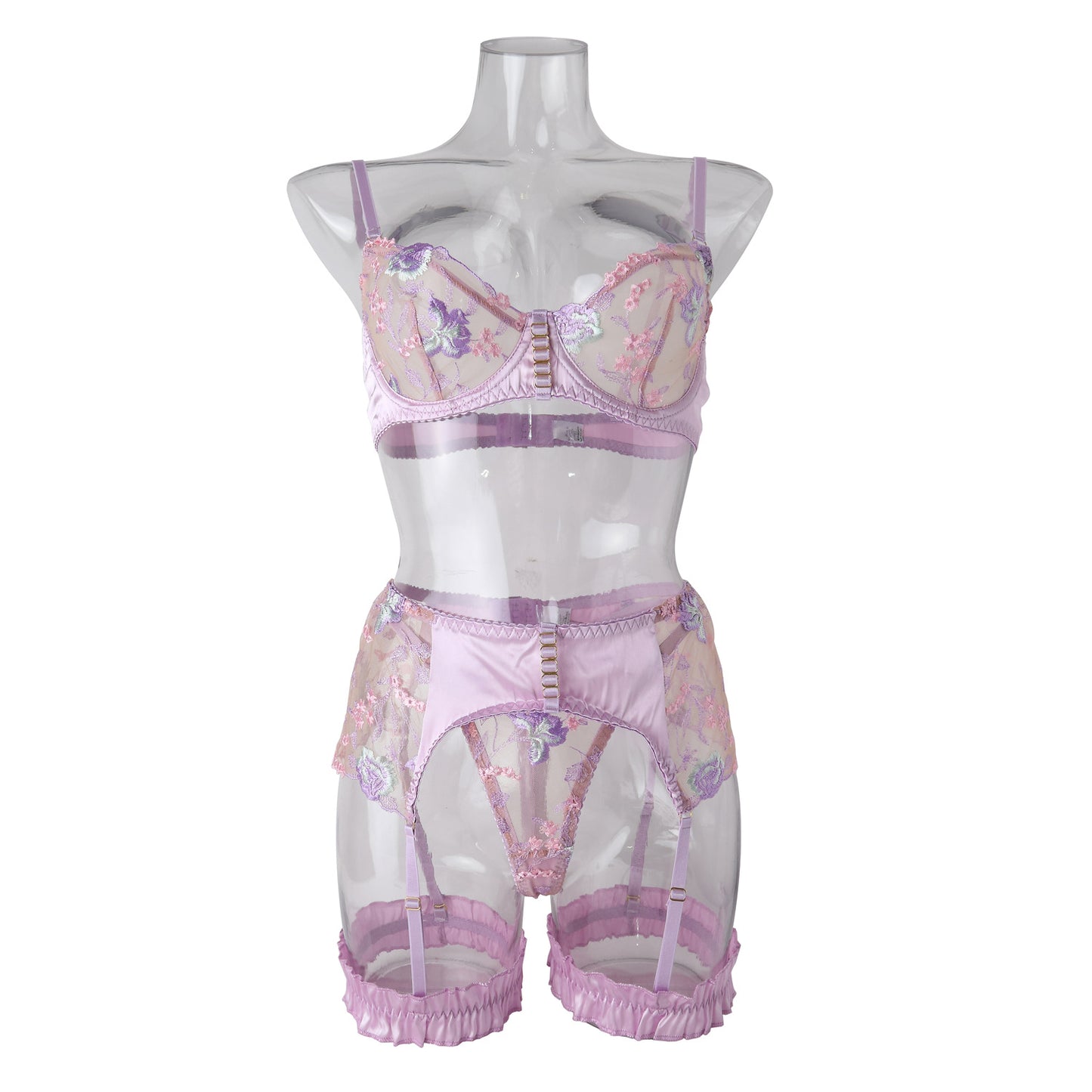 Hot selling lace perspective sexy lingerie set embroidered bra