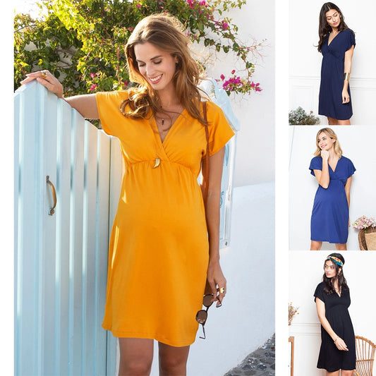Pregnant women's dress with deep V-neck