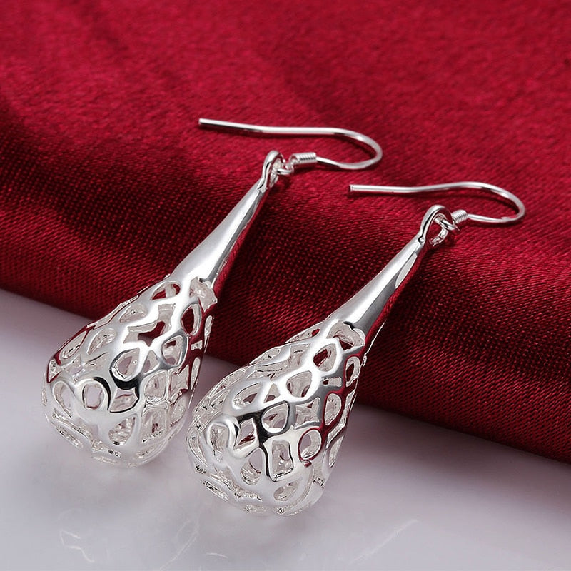 925 Silver Hollow Teardrop Long Earrings