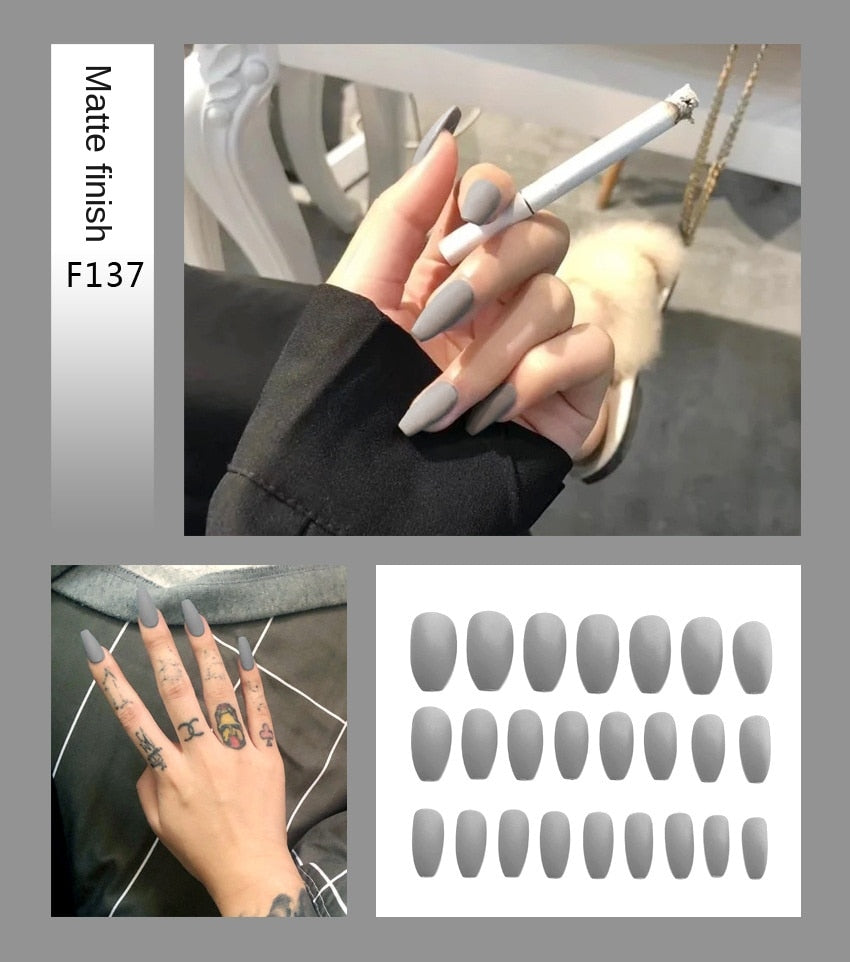 Nail Art Fake Stiletto Tips Clear Press on Long with Glue