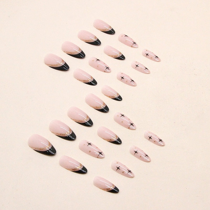 Black French Flash Gold Almond Nails Press On