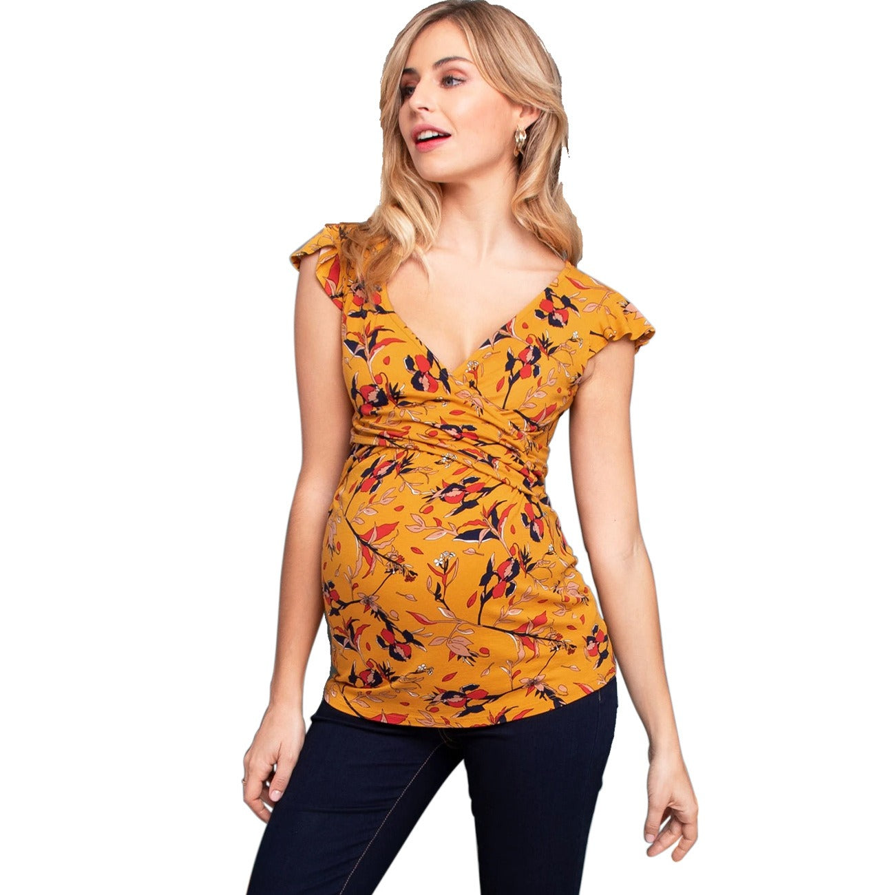 Pregnant women's fashionable printed deep V-neck