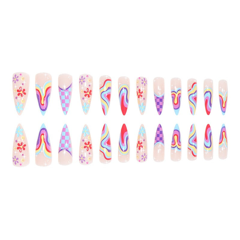 Multi-color small flower Press on Nails Almond Large