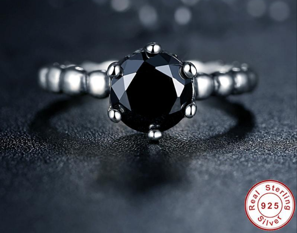 925 Sterling Silver Ring with Black Cubic Zirconia