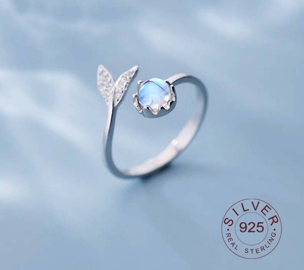 Real 925 Sterling Silver Cute tail moonstone