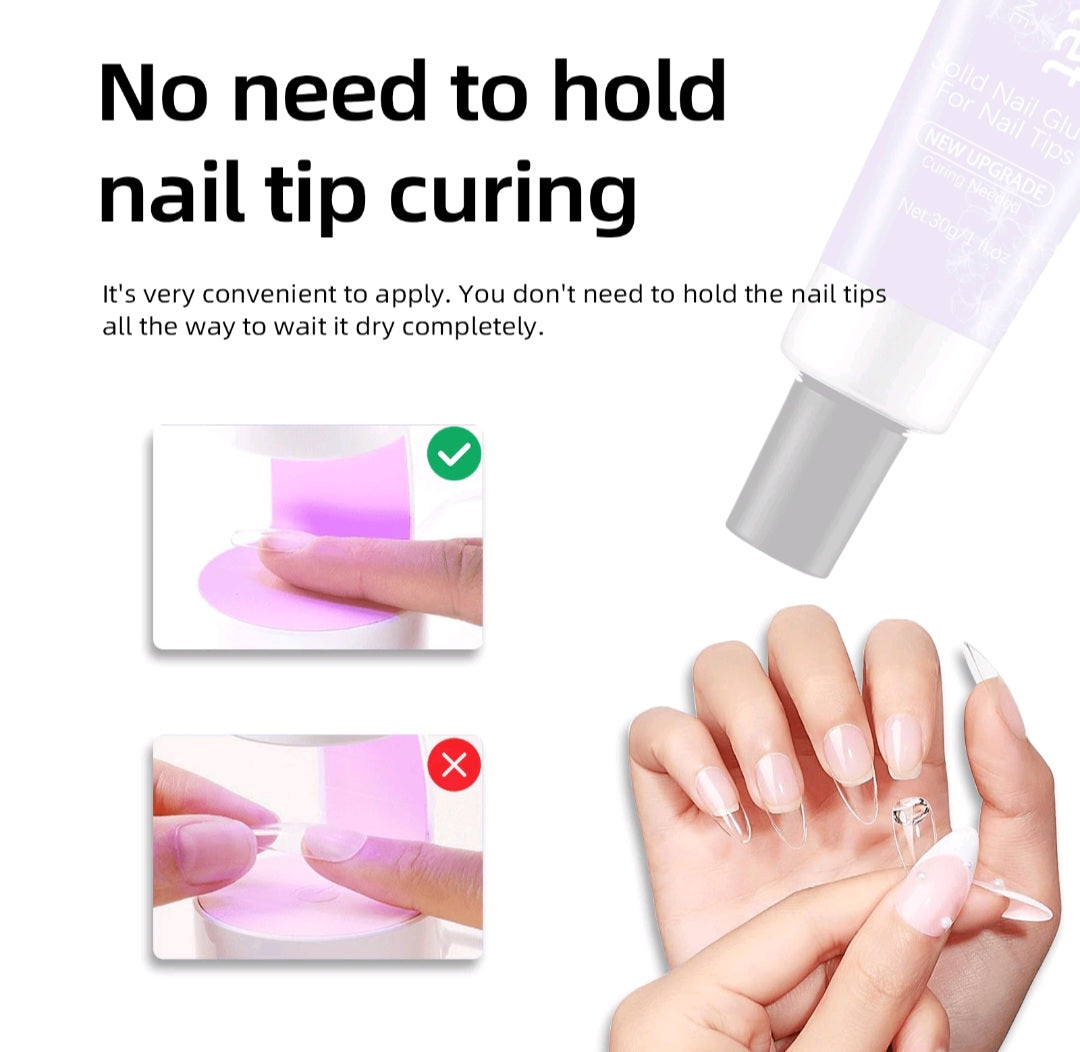 Gel de pegamento de uñas sólido para uñas postizas, lámpara UV/LED