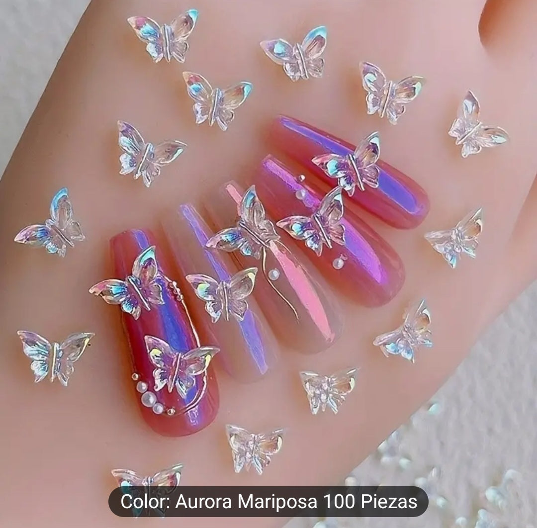 100pcs/set Aurora Butterfly Nail Accessories