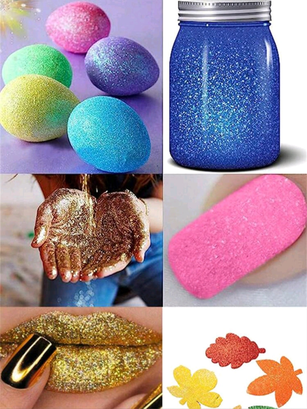 Polvo suelto de purpurina en 6 colores con textura de azúcar de 10ml por frasco