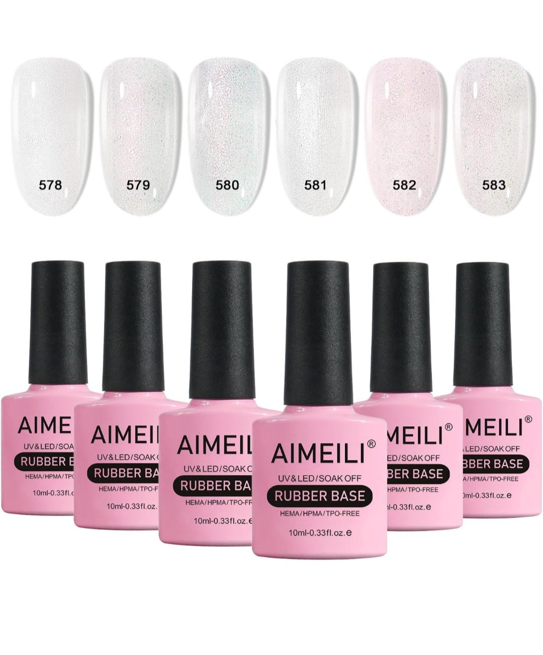 AIMEILI 4 in 1 Nail Gel Rubber Base Coat UV LED Clear Glitter Gel Nail Polish No Hema
