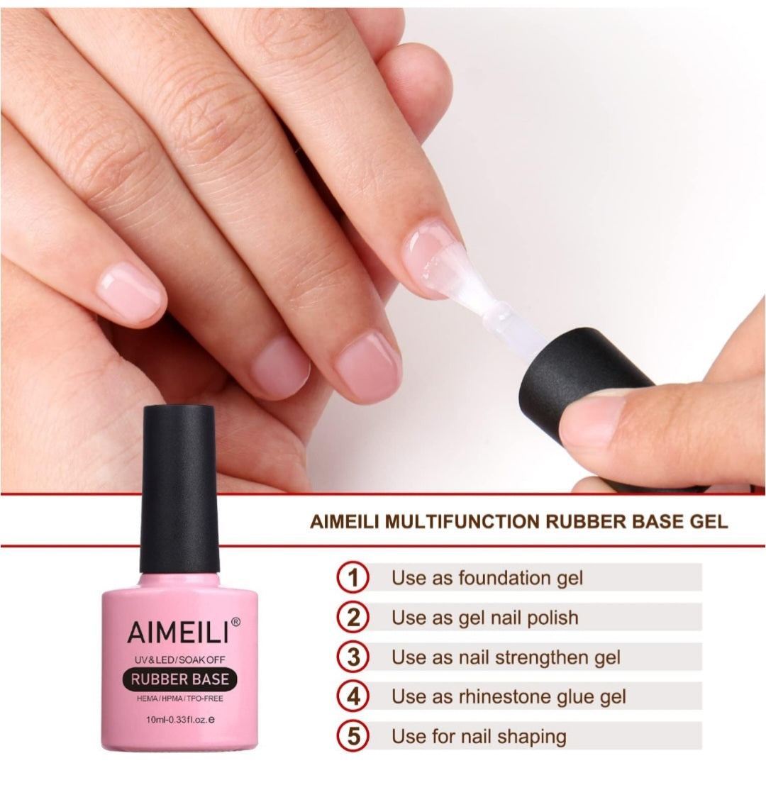 AIMEILI 4 in 1 Nail Gel Rubber Base Coat UV LED Clear Glitter Gel Nail Polish No Hema