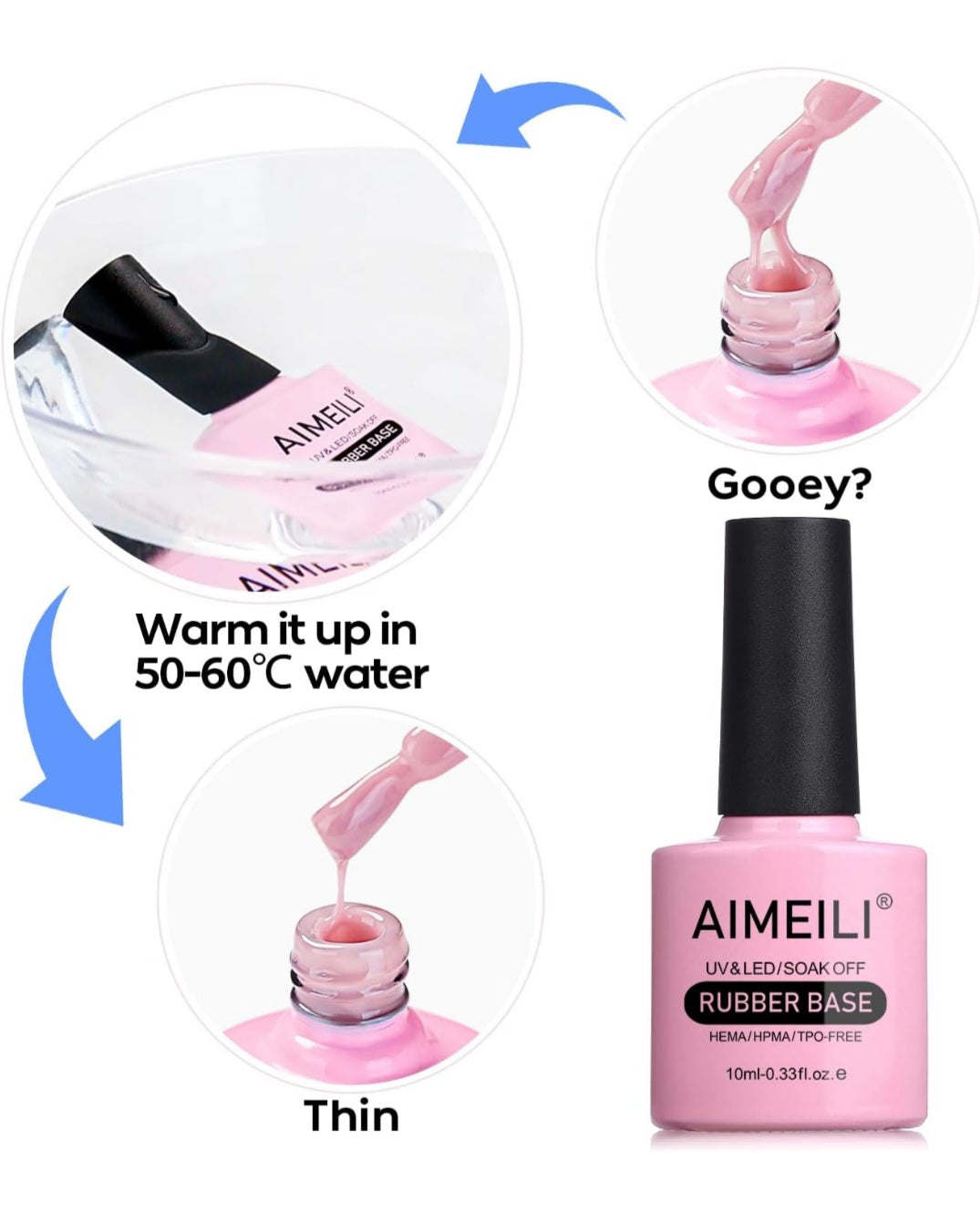 AIMEILI 4 in 1 Nail Gel Rubber Base Coat UV LED Clear Glitter Gel Nail Polish No Hema