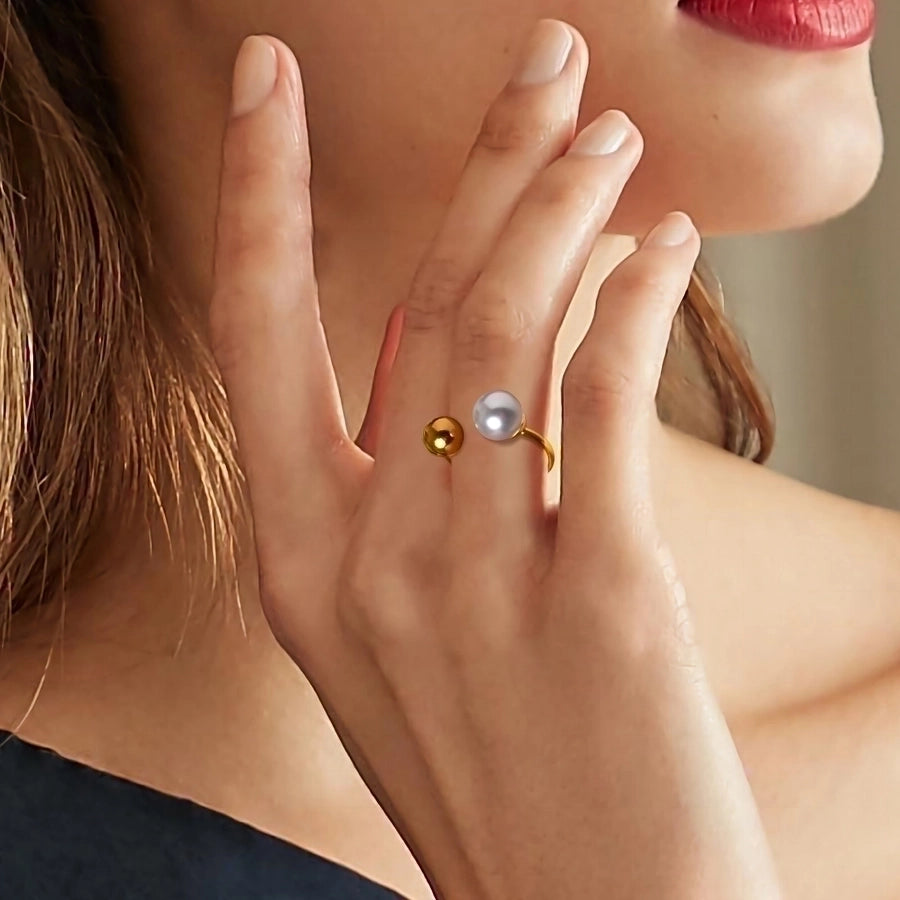 18K Gold Plated Pearls Open Ring
