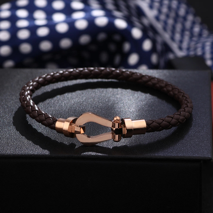 Stainless Steel pu leather hollow out women's wristband