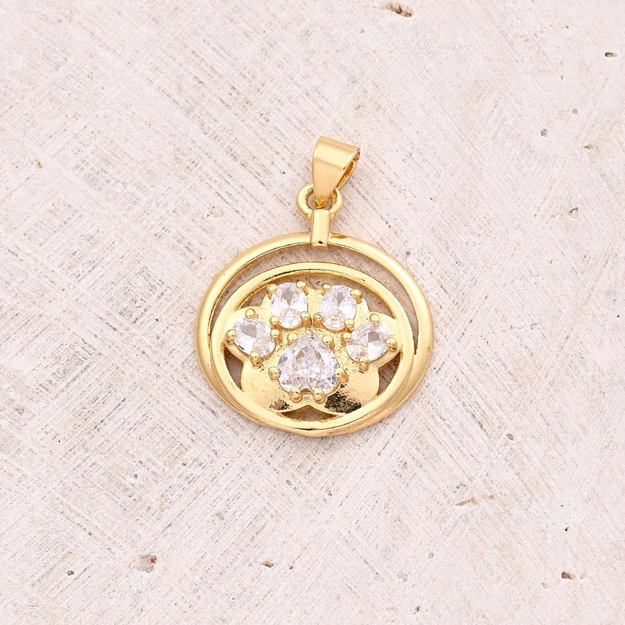 1 Pc/Package 14x10mm 18x16mm 22x20mm 3mm 5x3mm Copper Zircon 18K Gold Plated Round Paw Print Footprint Polished Pendant Jewelry Accessories