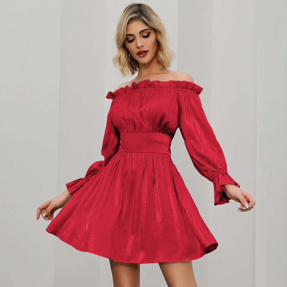 One-Shoulder Dress High Waist Long Skirt 