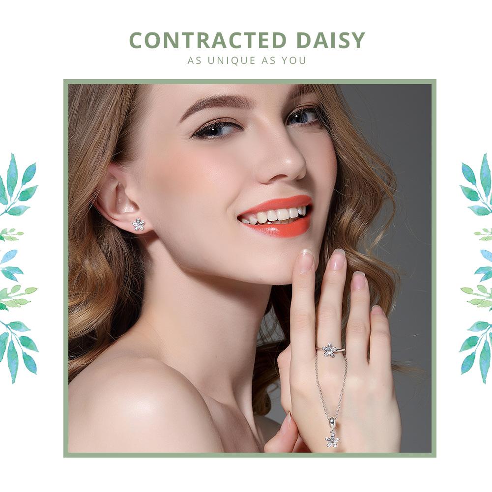BAMOER Elegant 925 Sterling Silver Dazzling Daisy Flower Ring