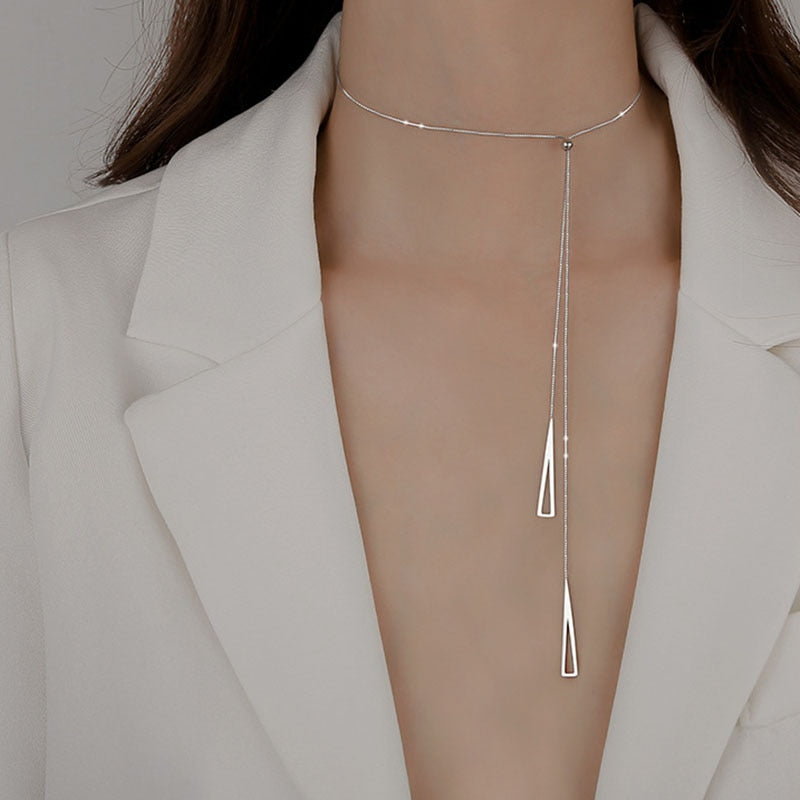 925 Sterling Silver Geometric Triangle Necklace for Women