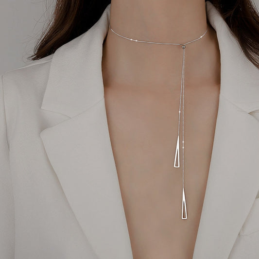 925 Sterling Silver Geometric Triangle Necklace for Women