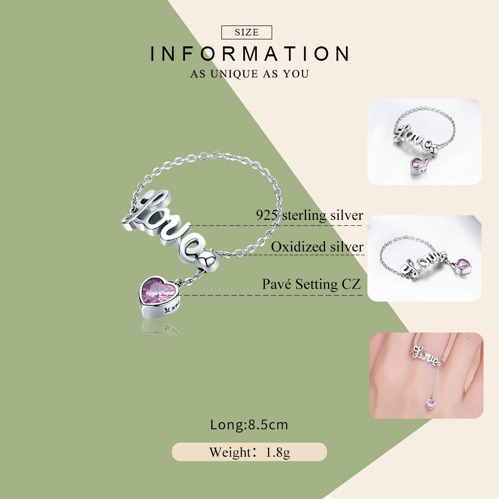 925 Sterling Silver Love Letter Adjustable Finger Ring