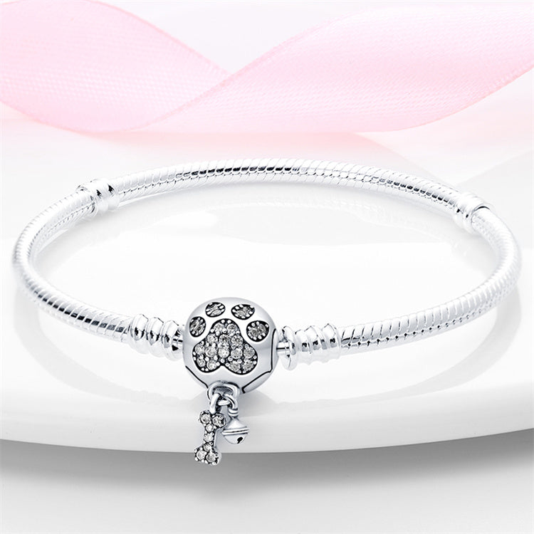 925 Silver Dog Paw Print Chain Pan Family Beads