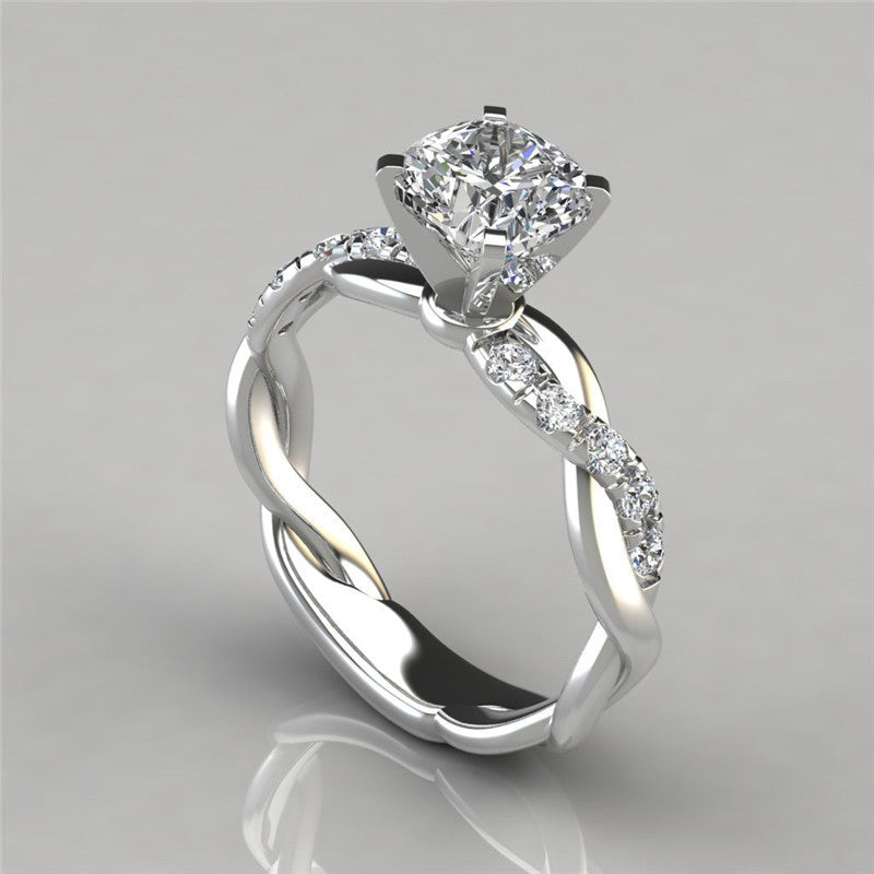 18k rose gold plated two-tone princess square diamond ring cross twist diamond ring