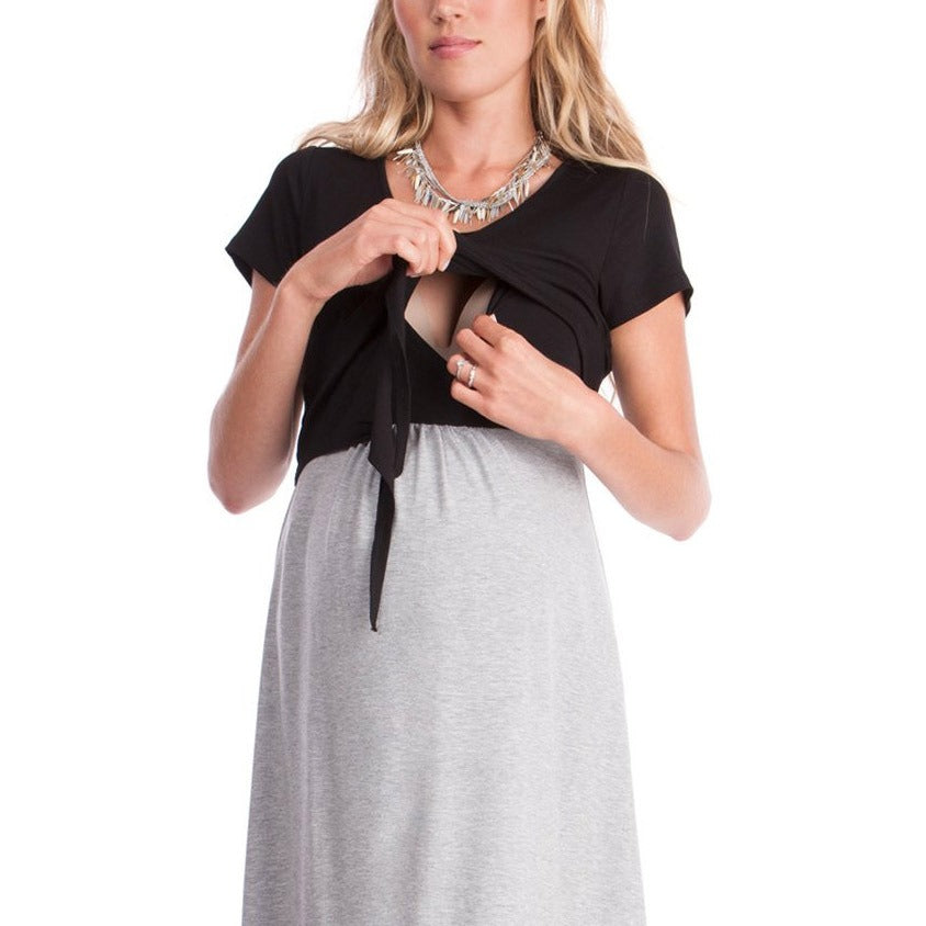 Maternity dress, breastfeeding lace up nursing suit