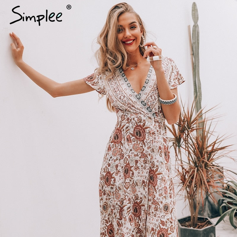 Vintage floral print summer dress