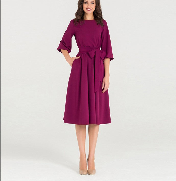 O-Neck Casual Loose Lace-up Dress