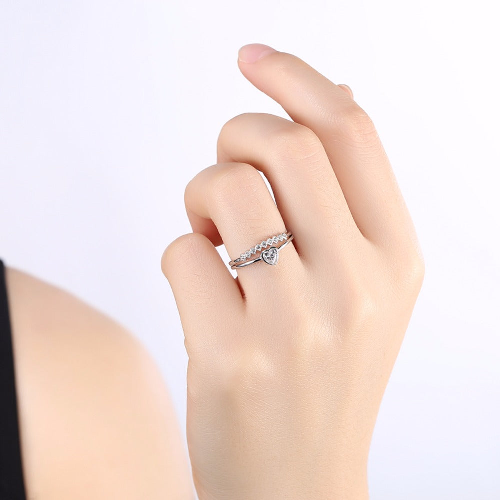Wedding Jewelry 925 Sterling Silver Heart Zirconia Adjustable Love Rings 
