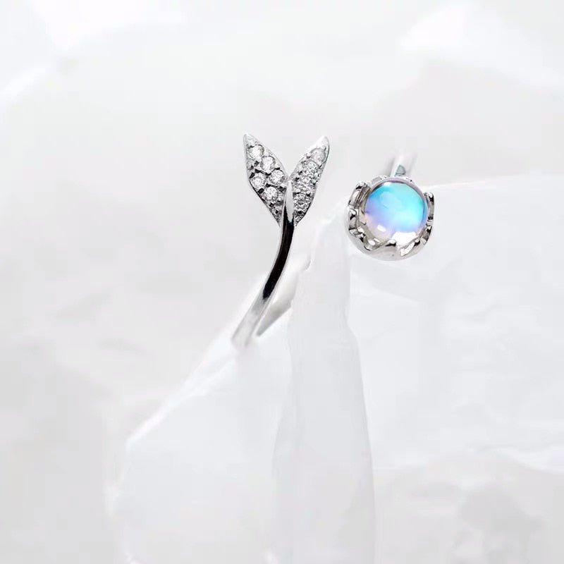 Real 925 Sterling Silver Cute tail moonstone