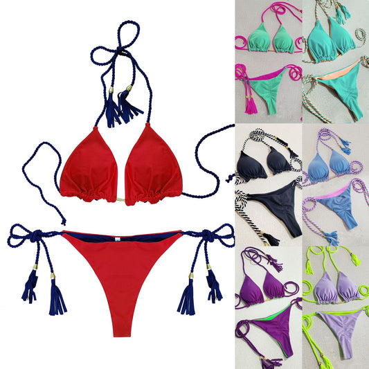 Swimsuit women's bikini split sexy triangle double-sided contrasting beach