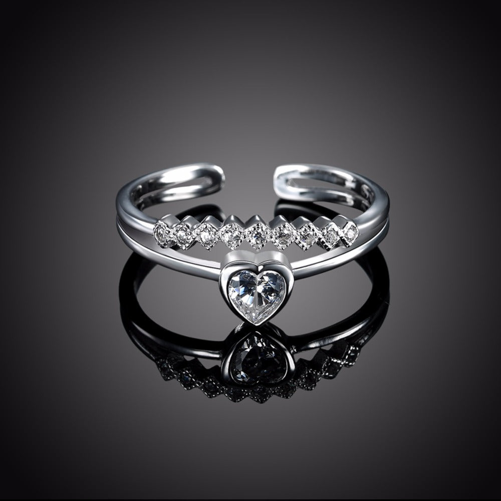 Wedding Jewelry 925 Sterling Silver Heart Zirconia Adjustable Love Rings 