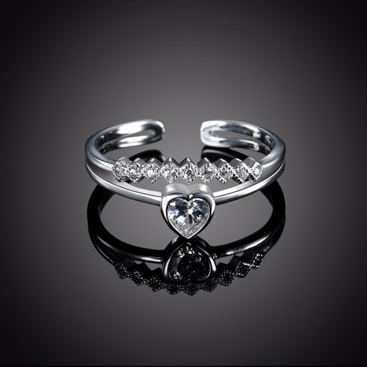 Wedding Jewelry 925 Sterling Silver Heart Zirconia Adjustable Love Rings 