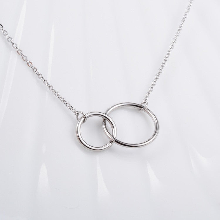 925 Sterling Silver Necklace Cross Chain Double Ring Circle 18K