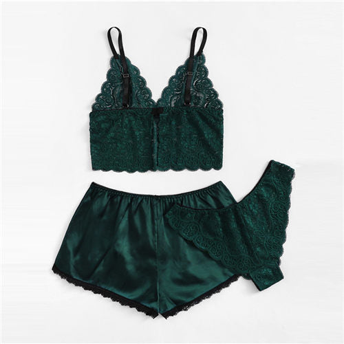 Sexy Floral Lace Cami Lingerie Set Burgundy Women \