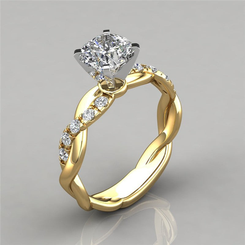 18k rose gold plated two-tone princess square diamond ring cross twist diamond ring