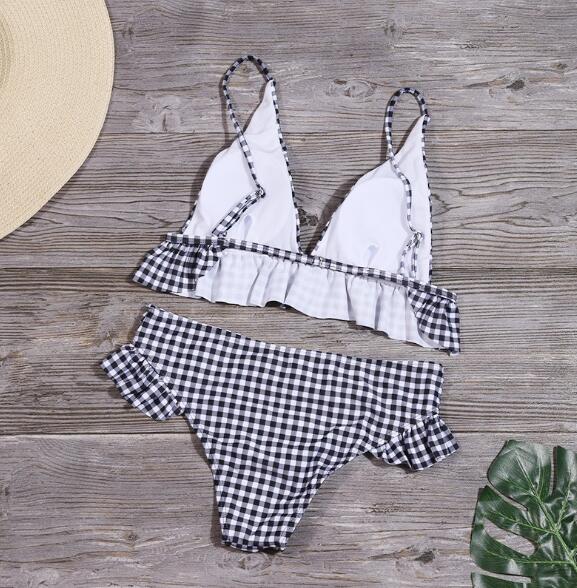 Bikinis Set Plaid High Waist Ruffle Women's Swimsuit Sexy Two Piece Bathing Suits